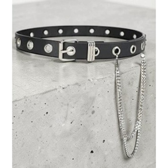 Grommet Leather Belt Detachable Chain Women Men Punk Rock Waist Belts for Pants - Picture 2 of 7